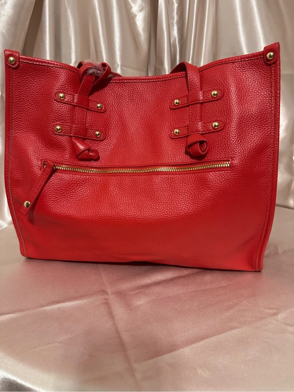 Laggo Siena  Red Pebbled Tote with Tassel Accent